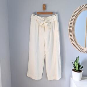 SEZANE Pierre Wide Leg Cropped Linen Trousers Pants Ecru, EUR 38/US 6, NWT